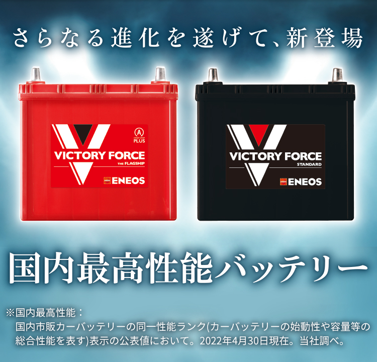 さらなる進化を遂げて、新登場　国内最高性能バッテリー　VICTORY FORCE THE FLAGSHIP　VICTORY FORCE STANDARD